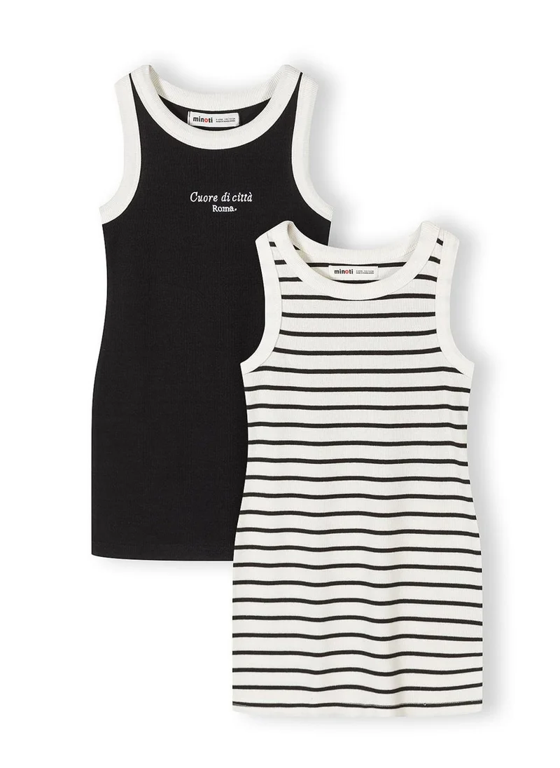 MINOTI Girls sleeveless ribbed jersey dress black white stripes 3-15 years
